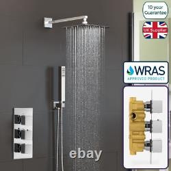 2 Way Concealed Thermostatic Shower Mixer Valve Chrome 200mm Slim Overhead