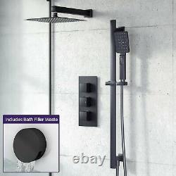 200mm Matte Black Shower 3-Way Mixer Valve + Handheld with Bath Filler Set
