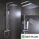 ±38° Exposed Thermostatic Shower Mixer Bathroom Twin Head Round Square Bar Set
