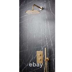 Apres Brushed Brass Concealed Shower Mixer Thermostatic Valve Over Head + Rail