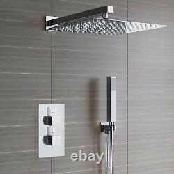 Bath Square Waterfall Thermostatic Concealed Shower Mixer Twin Head Valve Set