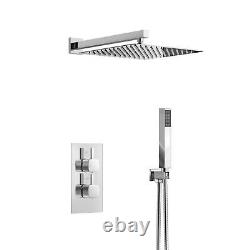 Bath Square Waterfall Thermostatic Concealed Shower Mixer Twin Head Valve Set