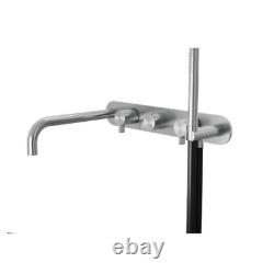 Bath Thermostatic Wall Mixer with Hand Held Shower Kit Brushed Steel