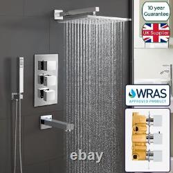 Bathroom 3 Dial 3 Way Concealed Square Thermostatic Shower Mixer Valve Chrome