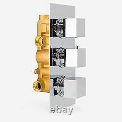 Bathroom 3 Dial 3 Way Concealed Square Thermostatic Shower Mixer Valve Chrome