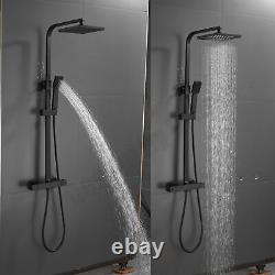Bathroom Black Thermostatic Mixer Shower Set Round Twin Head Exposed Valve-Cheap