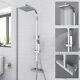 Bathroom Chrome Thermostatic Shower Mixer Kit Twin Head Exposed Square Bar Set