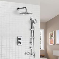 Bathroom Concealed Thermostatic Shower Mixer Slim Head Adjustable Rail Handset