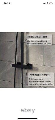 Bathroom Mixer Shower Thermostatic Dual Head Round Rainfall Handset Matte Black