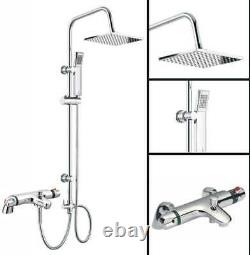 Bathroom Shower Mixer Tap Chrome Thermostatic With 3 Way Square Riser Shower Set