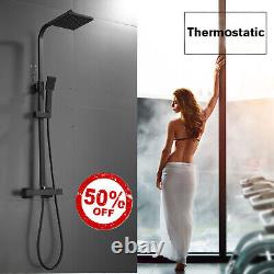 Bathroom Square Thermostatic Mixer Shower Set Matte Black Exposed Twin Head Valv