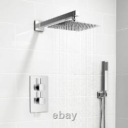 Bathroom Thermostatic Conceal Shower Mixer Twin head Large Square Bar Set Chrome