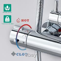 Bathroom Thermostatic Cool Touch Mixer Shower Twin Head Round Bar Set Chrome UK