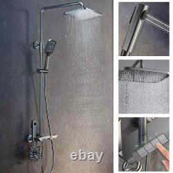 Bathroom Thermostatic Exposed Shower Mixer 3 heads Large Square Bar Set Chrome