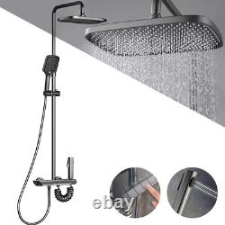 Bathroom Thermostatic Exposed Shower Mixer 3 heads Large Square Bar Set Chrome