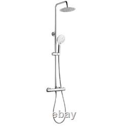 Bathroom Thermostatic Exposed Shower Mixer Twin Head Large Round Bar Set Chrome