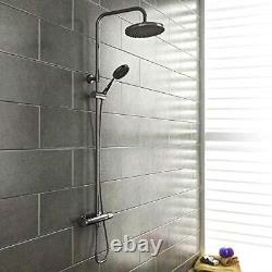 Bathroom Thermostatic Exposed Shower Mixer Twin Head Large Round Bar Set Chrome