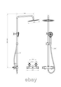 Bathroom Thermostatic Exposed Shower Mixer Twin Head Large Round Bar Set Chrome