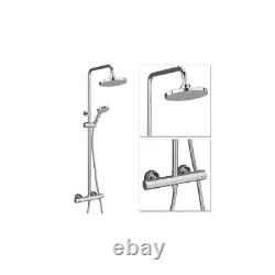 Bathroom Thermostatic Exposed Shower Mixer Twin Head Large Round Bar Set Chrome