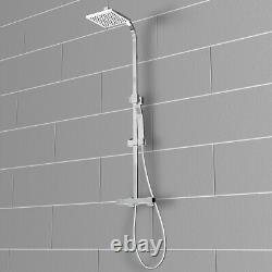 Bathroom Thermostatic Exposed Shower Mixer Twin Head Large Square Bar Set Chrome