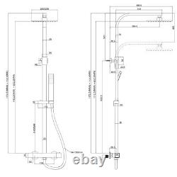 Bathroom Thermostatic Exposed Shower Mixer Twin Head Large Square Bar Set Chrome