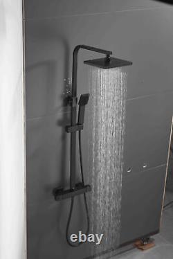 Bathroom Thermostatic Mixer Shower Set Matte Black Exposed Twin Head Valve Bar