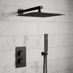 Bathroom Thermostatic Mixer Shower Set Square Black Twin Head Concealed Valve