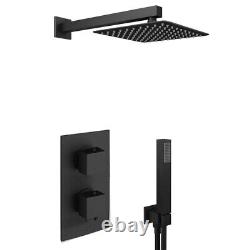 Bathroom Thermostatic Mixer Shower Set Square Black Twin Head Concealed Valve