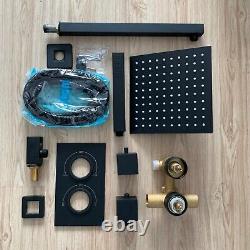 Bathroom Thermostatic Mixer Shower Set Square Black Twin Head Concealed Valve