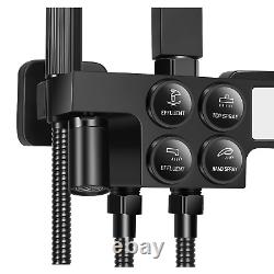 Bathroom Thermostatic Mixer Shower Set Square Black Twin Head Exposed Fdkwyvremv