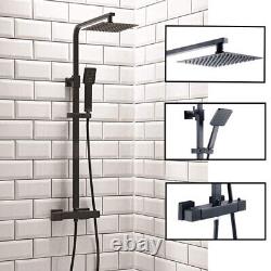 Bathroom Thermostatic Mixer Shower Set Square Black Twin Head Exposed Valve