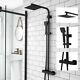 Bathroom Thermostatic Mixer Shower Set Square Black Twin Head Exposed Valve