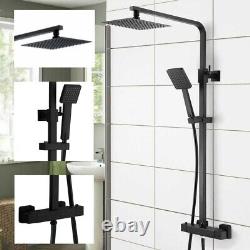 Bathroom Thermostatic Mixer Shower Set Square Black Twin Head Exposed Valve