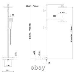 Bathroom Thermostatic Mixer Shower Set Square Black Twin Head Exposed Valve