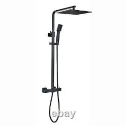 Bathroom Thermostatic Mixer Shower Set Square Black Twin Head Exposed Valve