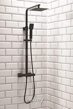 Bathroom Thermostatic Mixer Shower Set Square Black Twin Head Exposed Valve