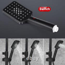 Bathroom Thermostatic Mixer Shower Set Square Black Twin Head Exposed Valve