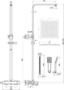 Bathroom Thermostatic Mixer Shower Set Square Black Twin Head Exposed Valve