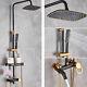 Bathroom Thermostatic Mixer Shower Set Square Black Twin Head Exposed Valve Kit