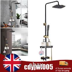 Bathroom Thermostatic Mixer Shower Set Square Black Twin Head Exposed Valve Kit