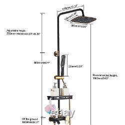 Bathroom Thermostatic Mixer Shower Set Square Black Twin Head Exposed Valve Kit