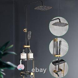 Bathroom Thermostatic Mixer Shower Set Square Black Twin Head Exposed Valve Kit