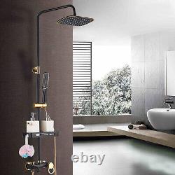 Bathroom Thermostatic Mixer Shower Set Square Black Twin Head Exposed Valve Kit