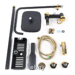 Bathroom Thermostatic Mixer Shower Set Square Black Twin Head Exposed Valve Kit