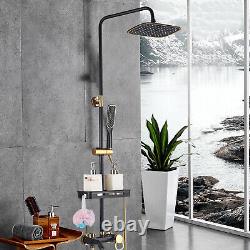 Bathroom Thermostatic Mixer Shower Set Square Black Twin Head Exposed Valve Kit