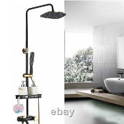 Bathroom Thermostatic Mixer Shower Set Square Black Twin Head Exposed Valve Kit