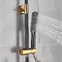 Bathroom Thermostatic Mixer Shower Set Square Black Twin Head Exposed Valve Kit