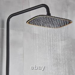 Bathroom Thermostatic Mixer Shower Set Square Black Twin Head Exposed Valve Kit