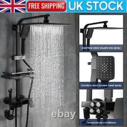 Bathroom Thermostatic Mixer Shower Set Square Black Twin Head Exposed Valve UK