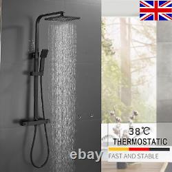 Bathroom Thermostatic Mixer Shower Set Square Matte Black 2 Head Exposed Valve